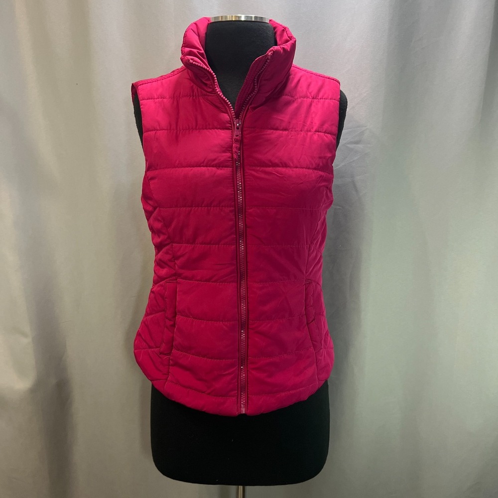 Aeropostale Puffer Vest Womens Small Fuchsia Pink Quilted Sleeveless Full Zip